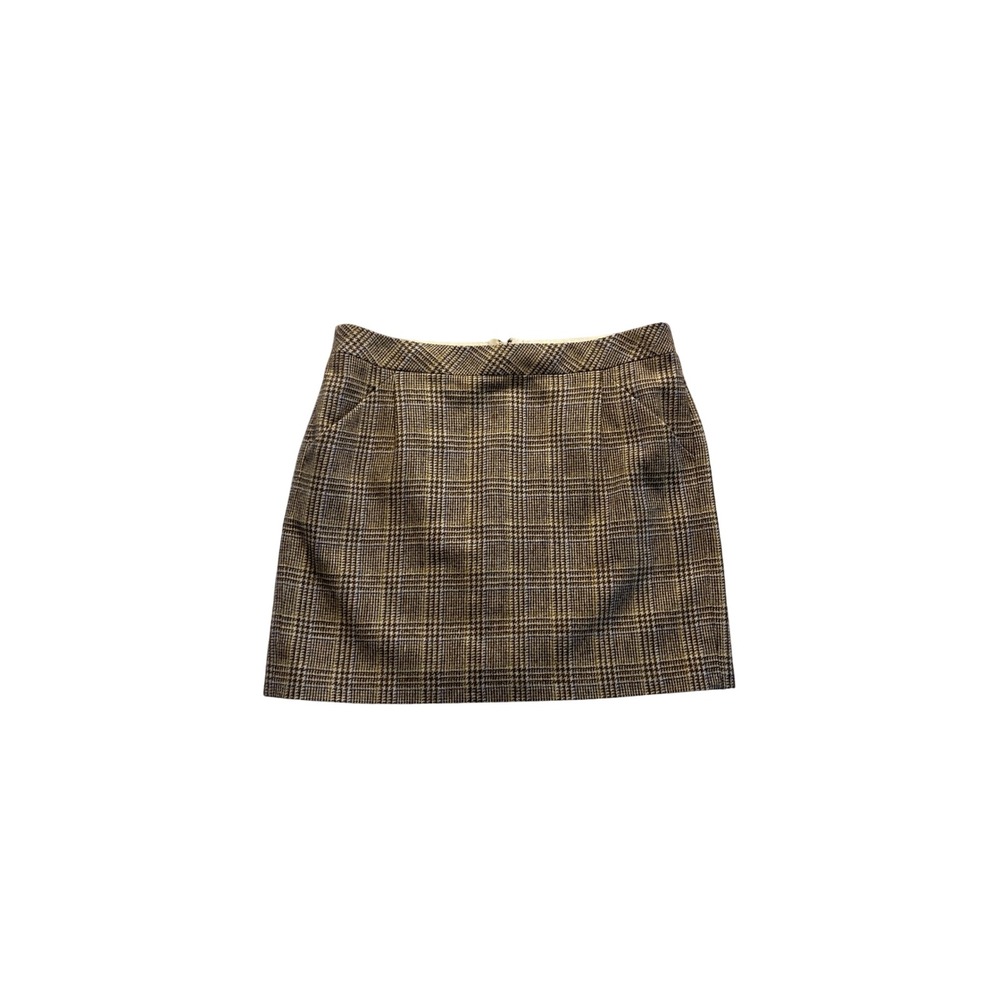 Brown Plaid Wool Blend Mini Skirt Size 12 Glen Check Pockets by J.Crew